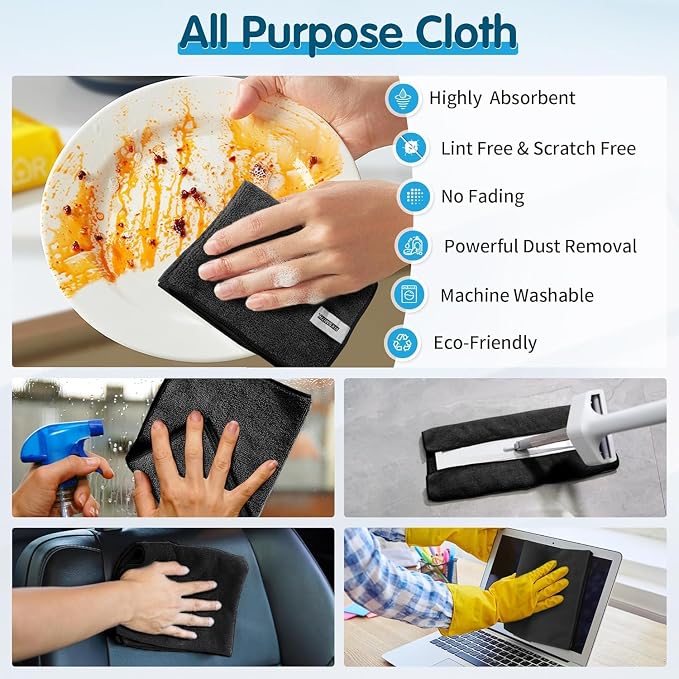 FIXSMITH Black Microfiber Cleaning Cloth -Pack of 12, Highly Absorbent Cleaning - Image 5