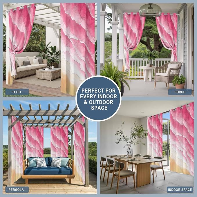 Ocean Outdoor Curtains for Patio Beach Waves Watercolor Abstract Gradient Pink - Image 8