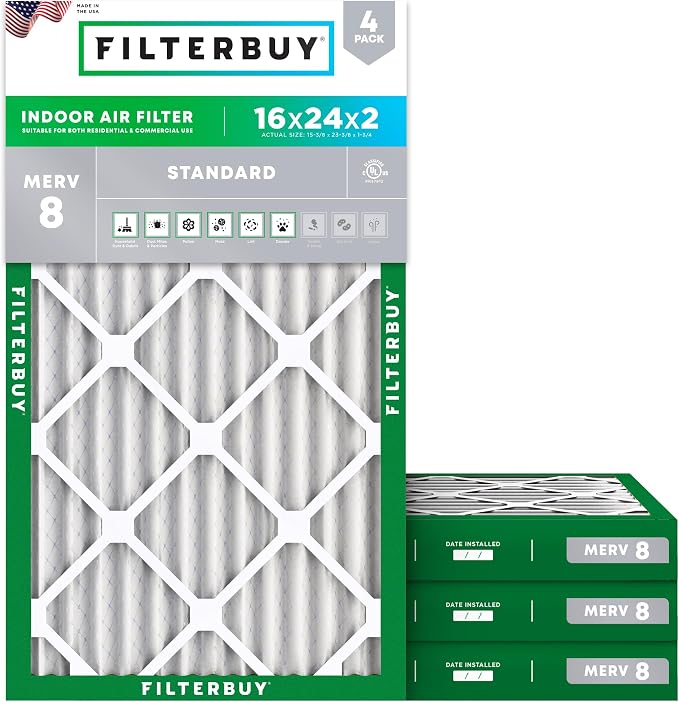 Filterbuy 16x24x2 Air Filter MERV 8 Essential Dust & Allergy Defense, by Filterbuy