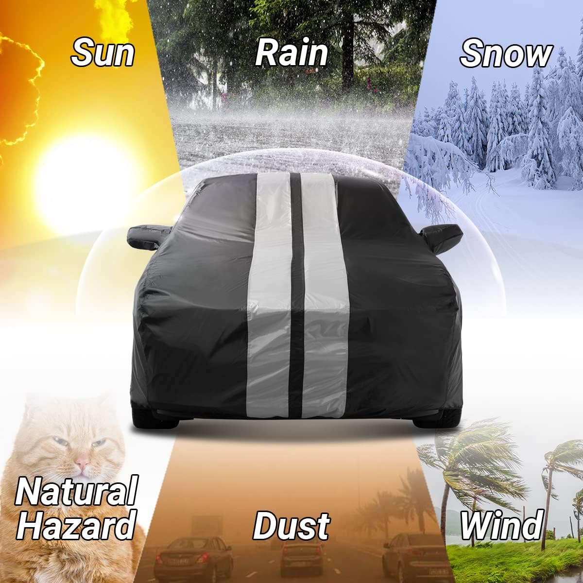 iCarCover Custom Car Cover Compatible with Camaro 2010-2023, Waterproof All Weather Rain Snow UV Sun Protector Full Exterior Indoor Outdoor Car Covers, Stripe (Black/Gray)