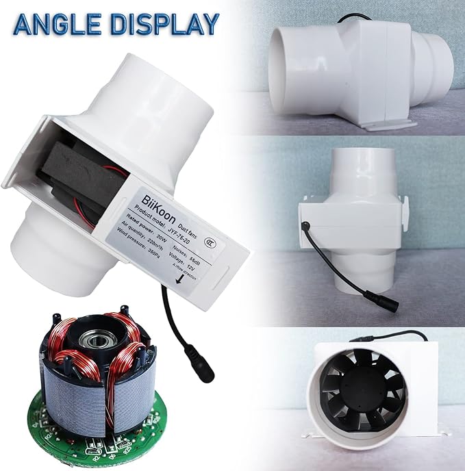 3 Inch Inline Fan 12V Tube Vent Fan Powerful 130Cfm in-line Duct Fan 20W - Image 3