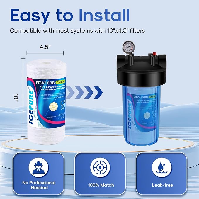 ICEPURE 5 Micron 10”*4.5'' Whole House Sediment String Wound Water Filter - Image 5