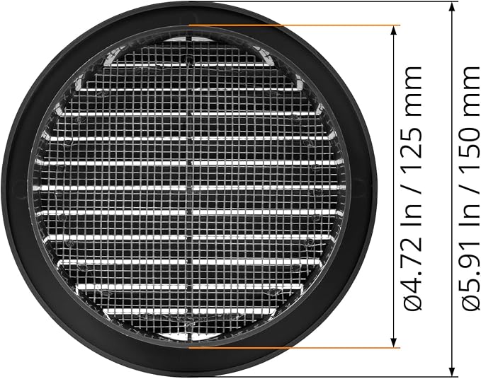 5" Inch Black Plastic Round Ventilation Grille - Image 2