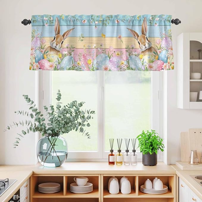 Kitchen Curtains Tiers and Valance Set of 3, Easter Light Filtering Window - Image 4