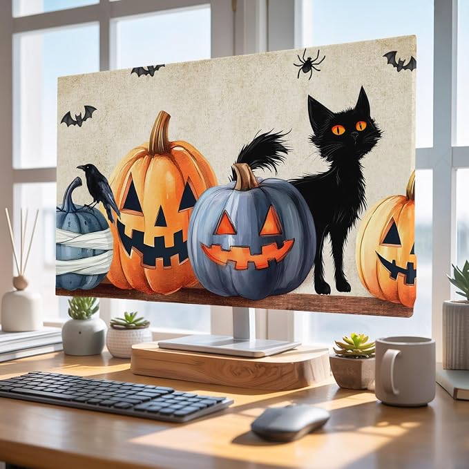 Halloween Pumpkin Ghost Black Cat Indoor TV Cover, Elastic TV Screen Protector - Image 4