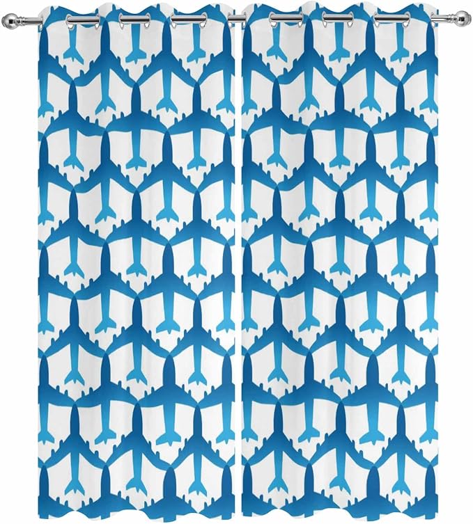 Outdoor Curtains for Patio Waterproof Weatherproof Blue Aircraft Porch Curtains - Image 6