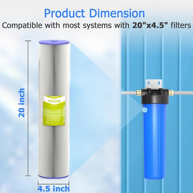 20 Micron Whole House Water Filter Cartridge, Pleated Sediment Filters - Image 4