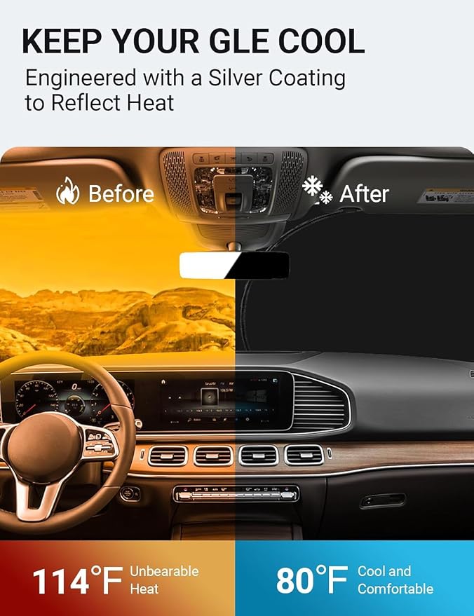 Proadsy Windshield Sun Shade Custom Fit Mercedes Benz GLE 2020-2024 2026 - Image 3
