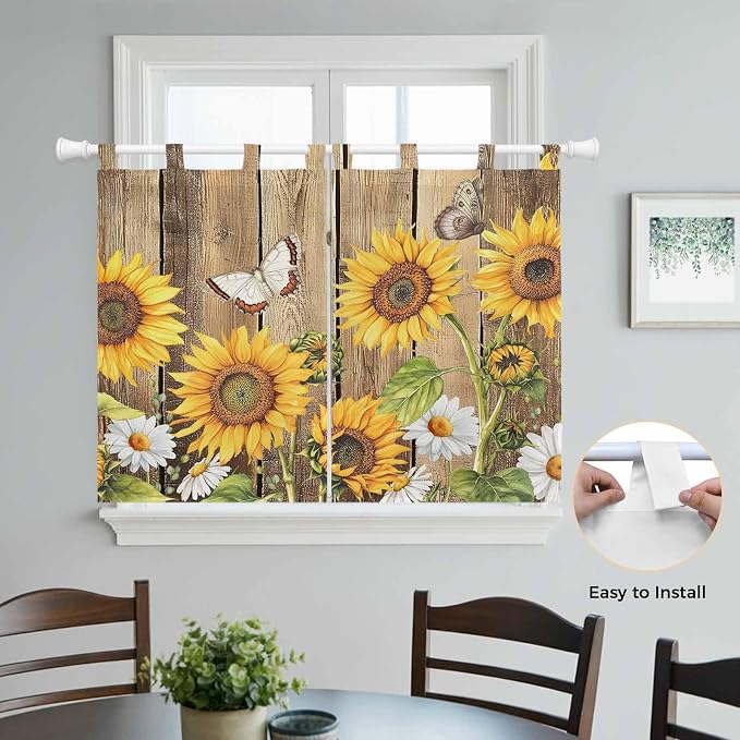 Farmhouse Sunflowers Kitchen Curtains 45 Inch Length, Short Cafe Window - Image 4