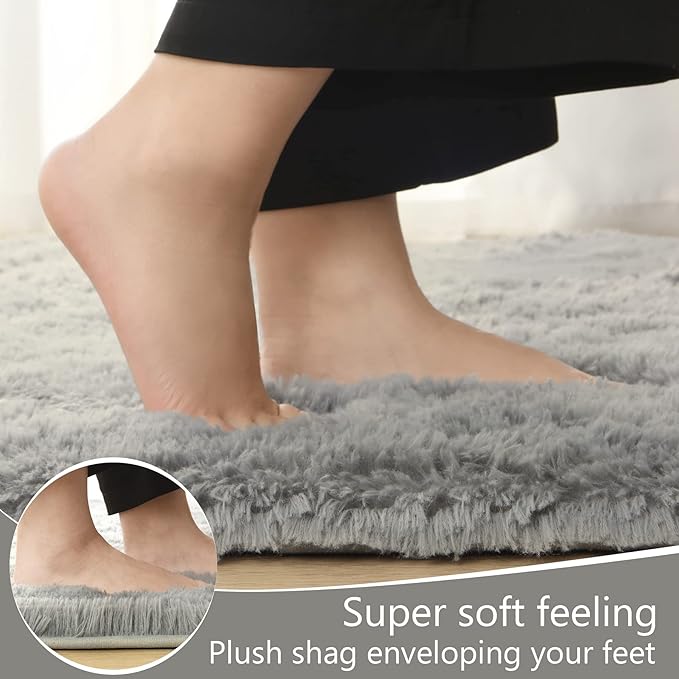 LOCHAS Ultra Soft Indoor Modern Area Rugs Fluffy Living Room Carpets for Children Bedroom Home Decor Nursery Rug 5x8 Feet, Gray