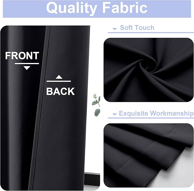 Simplebrand Ava Halloween Black Short Blackout Curtains for Bedroom 45 Inches Long 2 Panels Set, Solid Thermal Insulated, Energy Saving Window Treatment Curtains Blackout Drapes, W40 x L45 Inch, Black