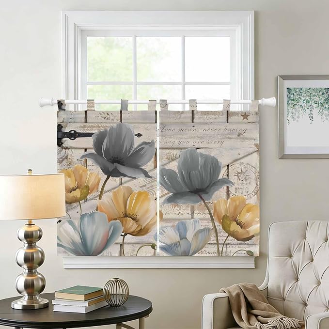 Spring Tulips Flower Kitchen Curtains 45 Inch Length, Short Cafe Window - Image 2