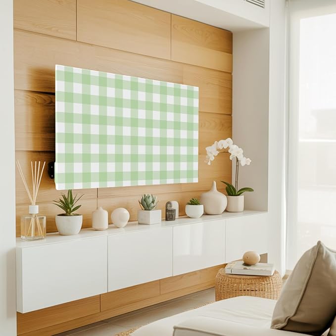 Green Stripes Buffalo Checker Indoor TV Cover, Elastic TV Screen Protector - Image 2