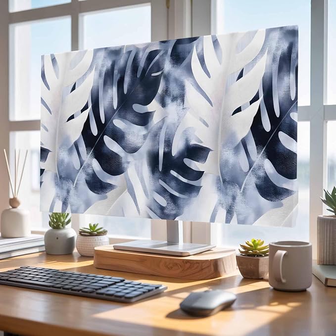 Farmhouse Blue Gray Leaf Indoor TV Cover, Elastic TV Screen Protector - Image 4