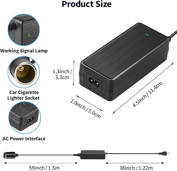 12V 5A 60W AC to DC Power Adapter, 100-240V to 12V Car Cigarette Lighter Socket - Image 2