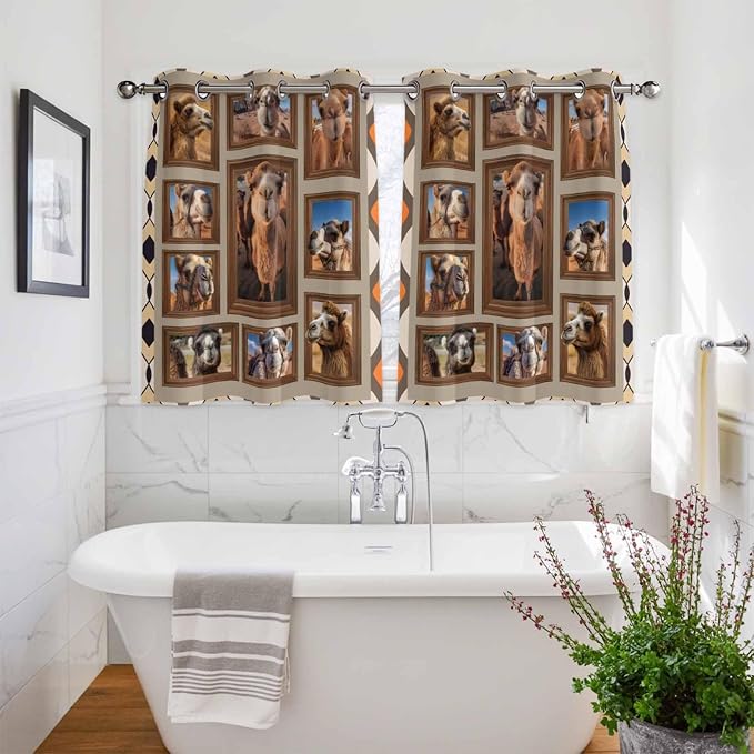 2 Panel Kitchen Cafe Curtains, Desert Camels Sunlight Filtering Nature Air - Image 3