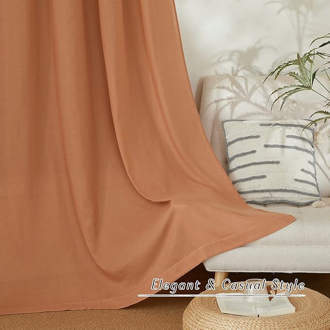 NICETOWN Linen 36 inch Curtains for Kitchen Window, Grommet Thick Flax Linen Burnt Orange Small Window Treatments Privacy Assured with Light Filtering for Cafe/Kids Room, W42 x L36, 2 Panels