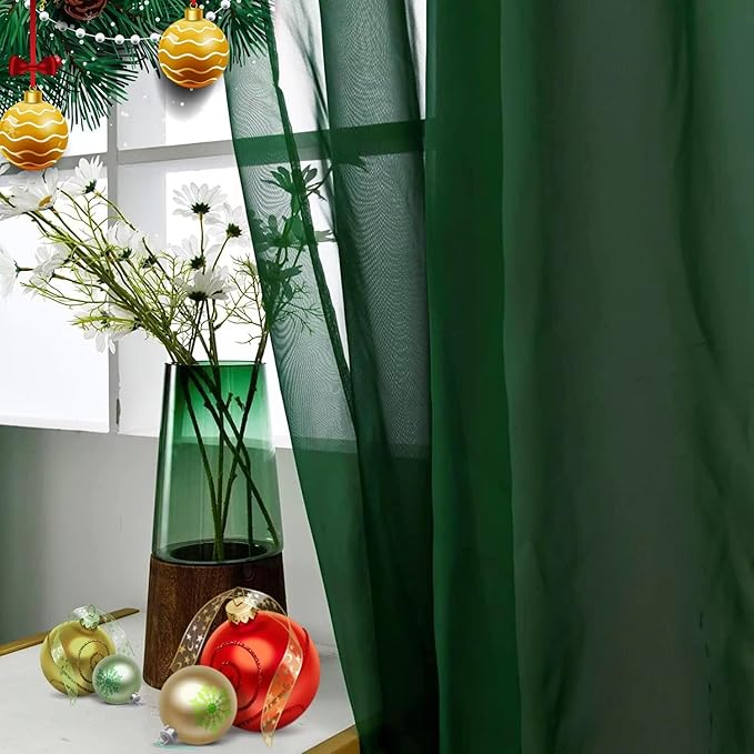 SpaceDresser Basic Rod Pocket Sheer Voile Window Curtain Panels White 1 Pair 2 Panels 70 Width 84 Inch Long for Kitchen Bedroom Children Living Room Yard(Foliage Green,70 W x 84 L)