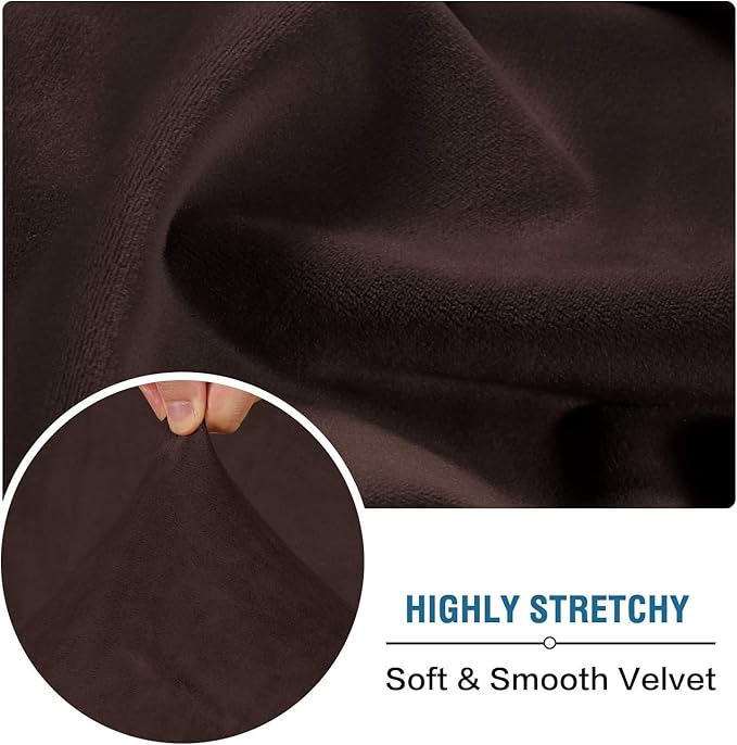 H.VERSAILTEX Velvet Stretch Sectional Couch Covers 3 Pieces Sofa Seat Cushion Covers L Shape Separate Cushion Couch Cover for Both Left/Right Sectional Couch (Large Sofa 2 Seater + 1 Chaise, Brown)
