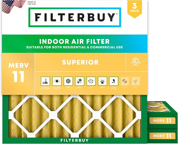 Filterbuy 25x25x2 Air Filter MERV 11 Superior Pet & Allergy Defense, by Filterbuy