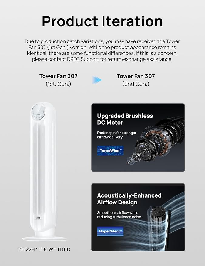 DREO Tower Fan for Bedroom, 2026 Upgraded DC Motor, 28ft/s High Velocity - Image 9