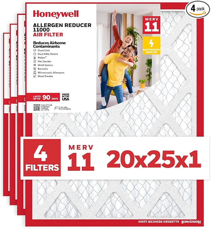 Honeywell 20x25x1 MERV 11 Allergen Reducer 11000 Electrostatic Pleated HVAC AC by HoneywellAirComfort