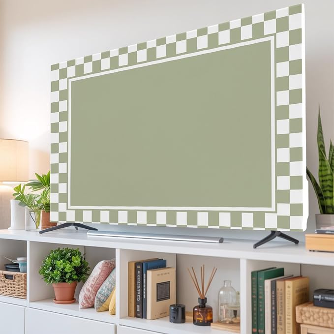 Sage Green Buffalo Plaid Indoor TV Cover, Elastic TV Screen Protector Modern - Image 6