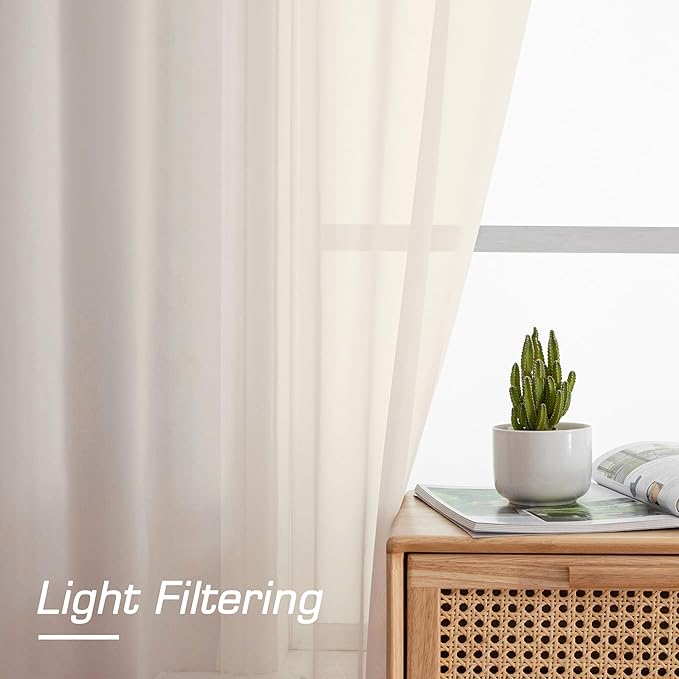 OWENIE Sheer Curtains 54 inches Long 2 Panles for Living Room Bedroom Small Windowm, Rod Pocket Light Filtering Voile Sheers Drapes, 42" W x 54" L, Cream