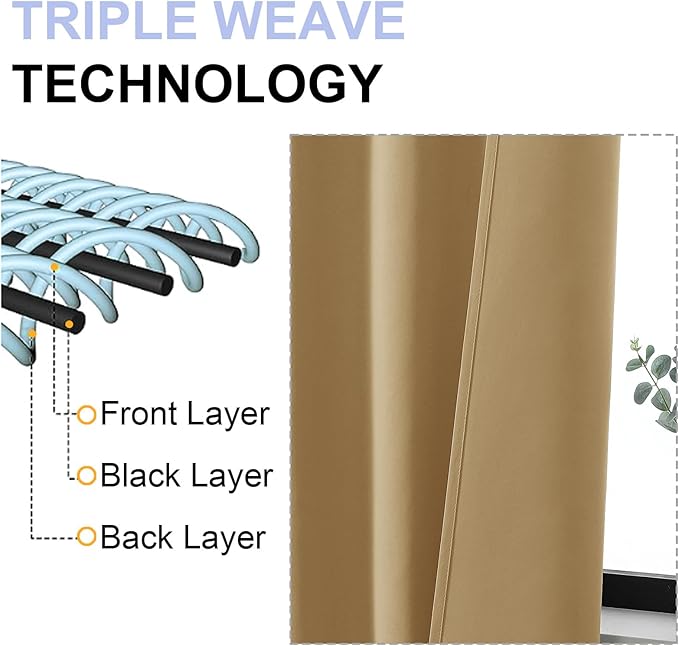 Simplebrand Ava Gold Short Blackout Curtains for Bedroom 45 Inches Long 2 Panels Set, Solid Thermal Insulated, Energy Saving Window Treatment Curtains Blackout Drapes, W40 x L45 Inch, Gold