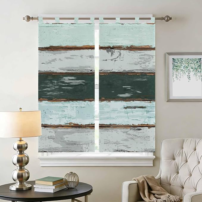 Blue Teal Bedroom Curtains 72 Inch Length, Window Curtains Tab Top, Vintage - Image 2