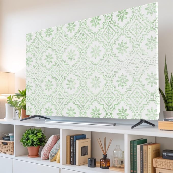 Abstract Damask Green Floral Indoor TV Cover, Elastic TV Screen Protector - Image 6