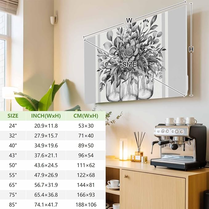 Retro Flower Vase Retro Plant Indoor TV Cover, Elastic TV Screen Protector Grey - Image 4