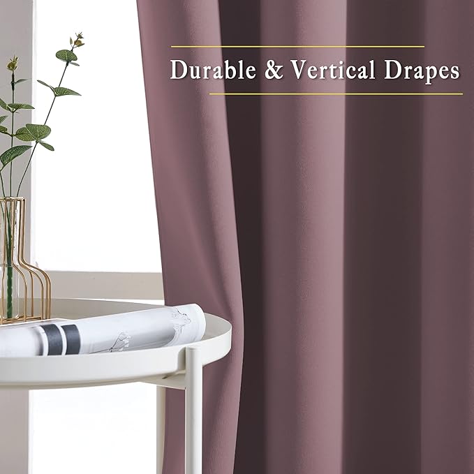 NICETOWN Blackout Curtains 90 inch Length, Sound Reducing Thermal Insulated Grommet Room Darkening Window Treatments for Bedroom/Living Room, 2 Panels, W52 x L90, Dry Rose