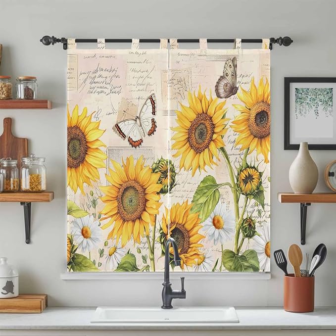 Yellow Sunflowers Living Room Curtains 84 Inch Length, Window Curtains Tab Top - Image 3