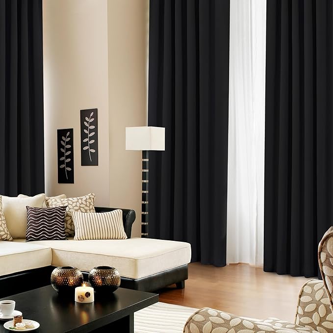 Deconovo Blackout Curtains, Thermal Insulated, W52 x L95 2 Panels, Back Tab, Machine Washable, Room-Darkening Drapes for Bedroom/Living Room Black