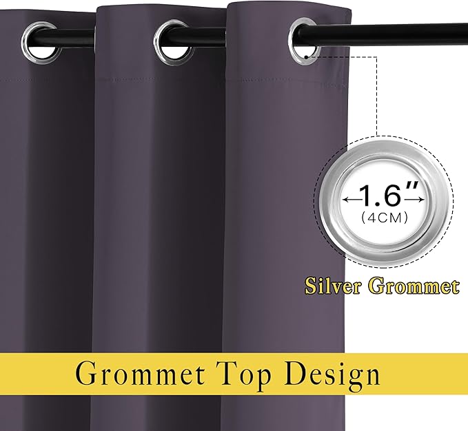 NICETOWN Greyish Purple Blackout Curtains 90 inches Long, Grommet Thermal Insulated Room Darkening Window Treatments Voice Reducing for Bedroom/Patio Door, 2 Panels, W52 x L90