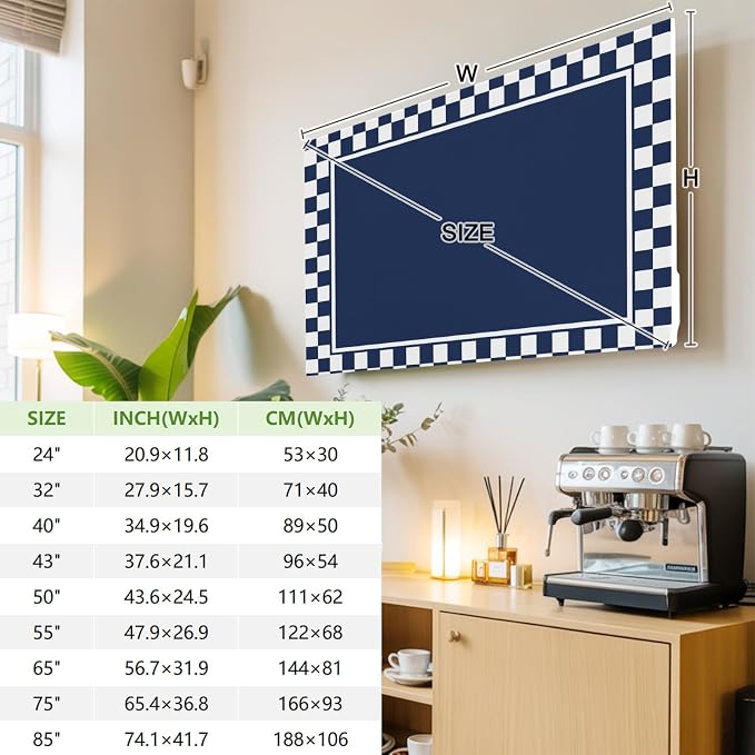 Abstract Navy Blue Check Indoor TV Cover, Elastic TV Screen Protector Modern - Image 4