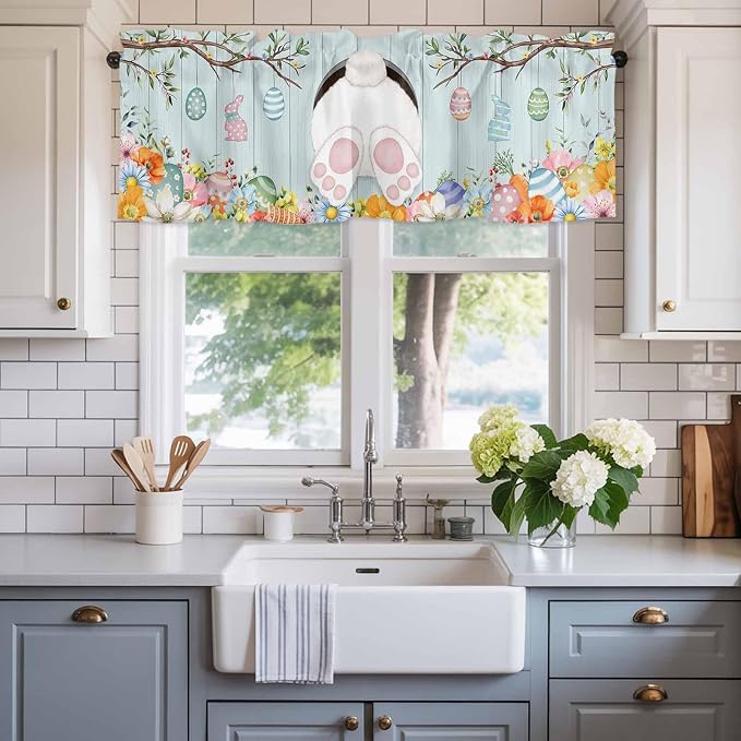 Easter Bunny Curtain Valances for Windows, Kitchen Valance Window Treatment - Image 2