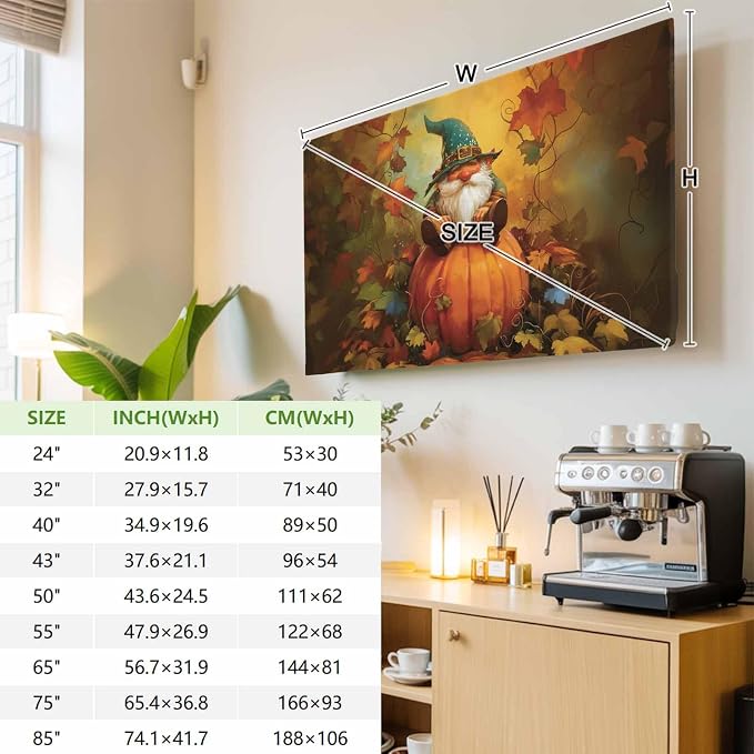 Fall Old Gnome on Ripe Pumpkin Indoor TV Cover, Elastic TV Screen Protector - Image 4