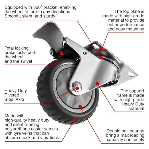 FactorDuty 4 Pack 4" Heavy Duty All Terrain Caster Wheel 360 Degree Dual - Image 3