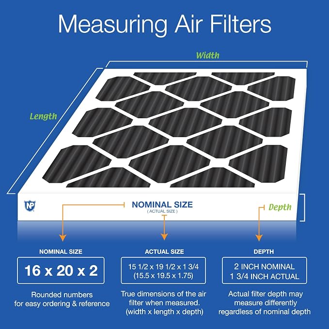 Nordic Pure 16x20x2 Pleated MERV 8 Pure Carbon Air Filters 3 Pack | Actual - Image 2