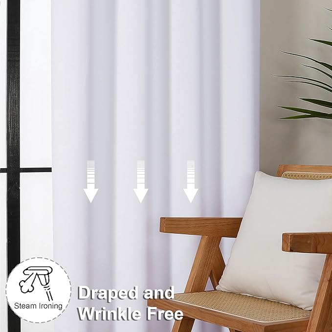 Simplebrand Ava Pure White Curtains for Bedroom 90 Inches Long 2 Panels Set, Room Darkening Window Treatment, Light Filtering Curtain Drapes, Soft Casual Rod Pocket Privacy Curtains, W40 x L90 Inch