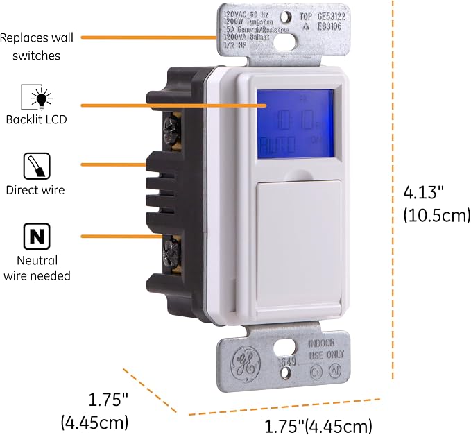 GE SunSmart 7-Day In-Wall Digital Timer Switch, Auto Sunrise/Sunset, Weekly - Image 2