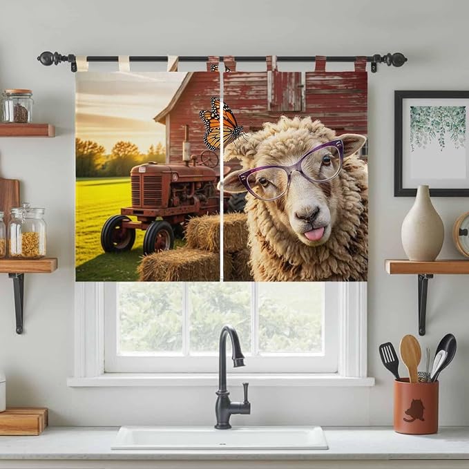 Farm Sheep Bedroom Curtains 63 Inch Length, Window Curtains Tab Top, Farmhouse - Image 3