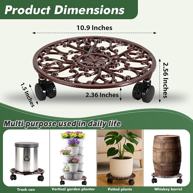 3 Packs 11 Inch Rolling Plant Stand - Image 4
