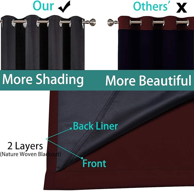 Yakamok 100% Blackout Extra Wide Thermal Insulated Curtains, Total Shade Patio Door Curtain, Full Light Shading Sliding Door Drape Room Divider for Bedroom, Burgundy Red, W100 x L96, 1 Panel
