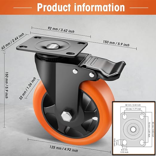 Casters, Top Plate Swivel Wheels, Locking Casters - Image 5