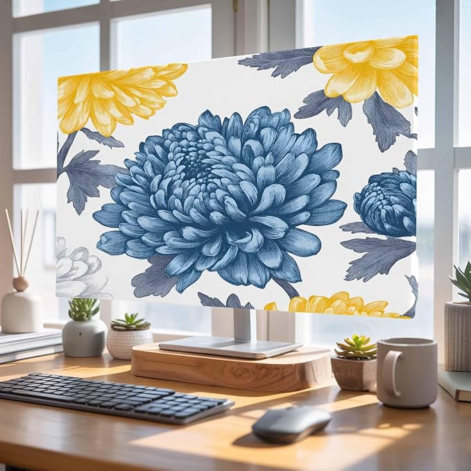 Pastoral White Blue Yellow Flower Indoor TV Cover, Elastic TV Screen Protector by Unknown