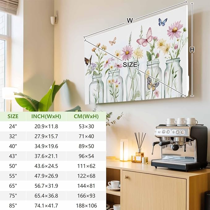 Watercolor Spring Flowers in Vase Indoor TV Cover, Elastic TV Screen Protector - Image 3