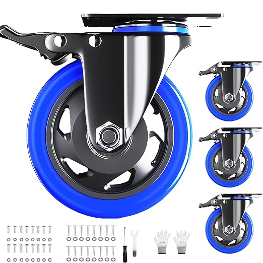 5 Inch Caster Wheels with Safety Dual Locking, Heavy Duty Casters Set of 4 by WOZESEIK